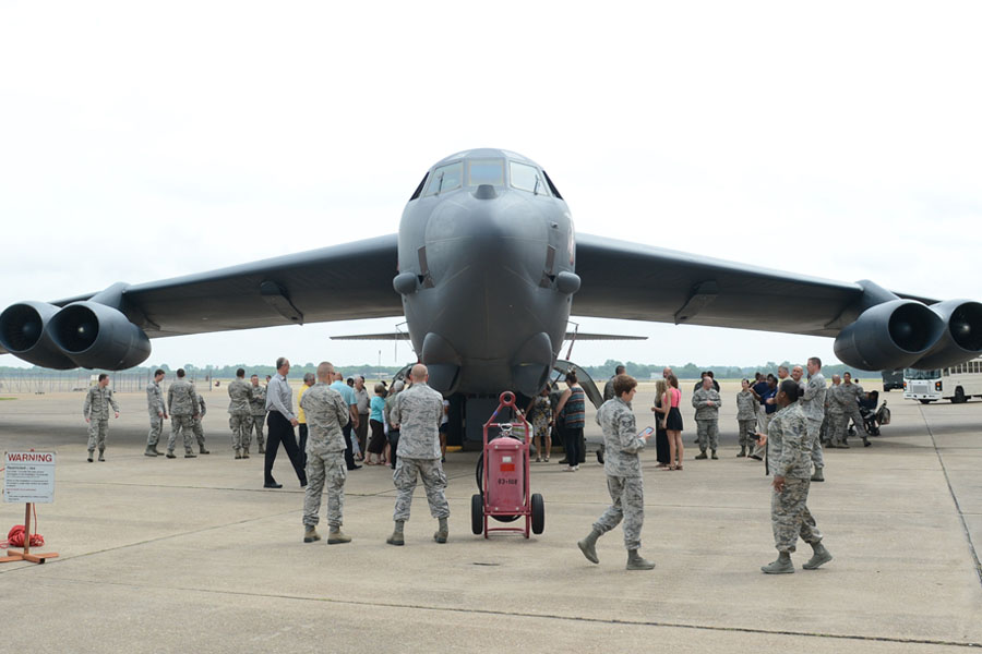 Attendees of the Striker Stripe conference tour a B-52H Stratofortress on Barksdale Air Force Base, Louisiana, May 29, 2015. Striker Stripe gathers a select few staff and technical sergeants from across AFGSC to meet with senior leaders and engage with experienced professionals and each other. (U.S. Air Force photo/Senior Airman Benjamin Gonsier)