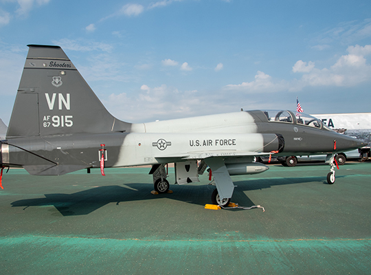 USAF T-38 Talon parked on ramp with tail markings visible